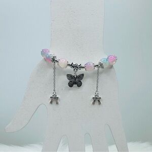 Cotton Candy 10mm Butterfly Charm Beaded Bracelet